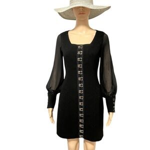 Stunning Elegant Gaby Black Mini Dress with Gold Accents